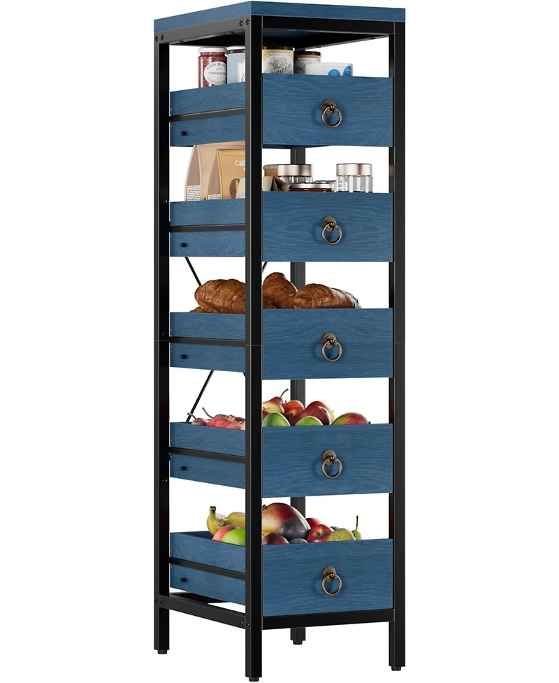 gaomon 5-Tier Kitchen Fruit Vegetable Storage Rack, Narrow Snack Stand with Pull-Out Baskets, Utility Organizer