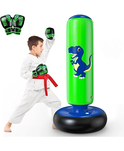 Qpau Inflatable Punching Bag, 48 Inch Stable Inflatable Boxing Bag for 3-6 Kids,Dinosaur Toy and Gifts for Boys and Girls, Kids Boxing Set