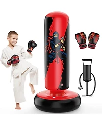 Qpau Punching Bag for Kids, 66 Inch Stable Inflatable Boxing Bag with Boxing Gloves, Stand Kids Punching Bag Toy for Boys