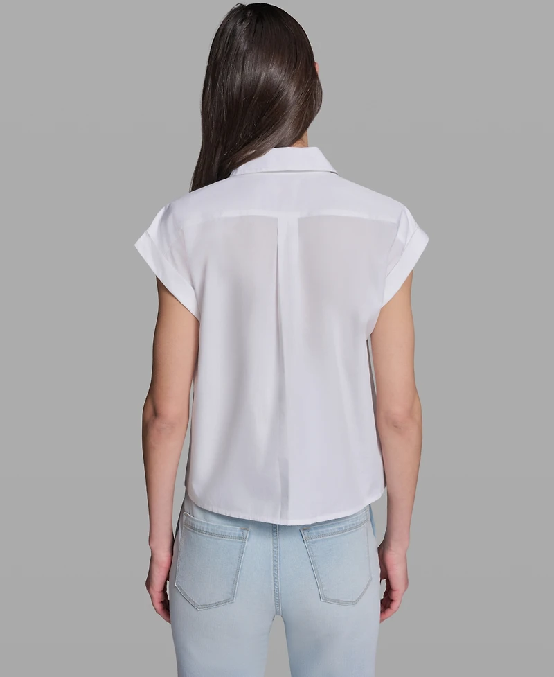 Karl Lagerfeld Paris Petite Bow Scenic Poplin Collared Shirt