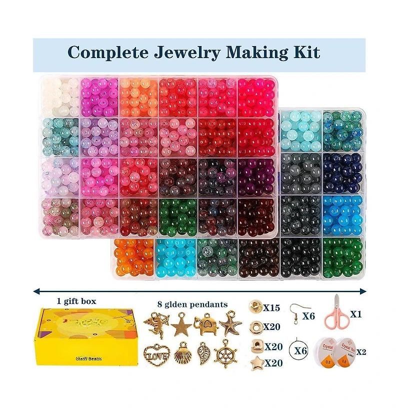 Gnuadz 1300pcs Glass Beads Bracelet Making Kit Crystal Round Starter Gifts 8mm 48 Colors