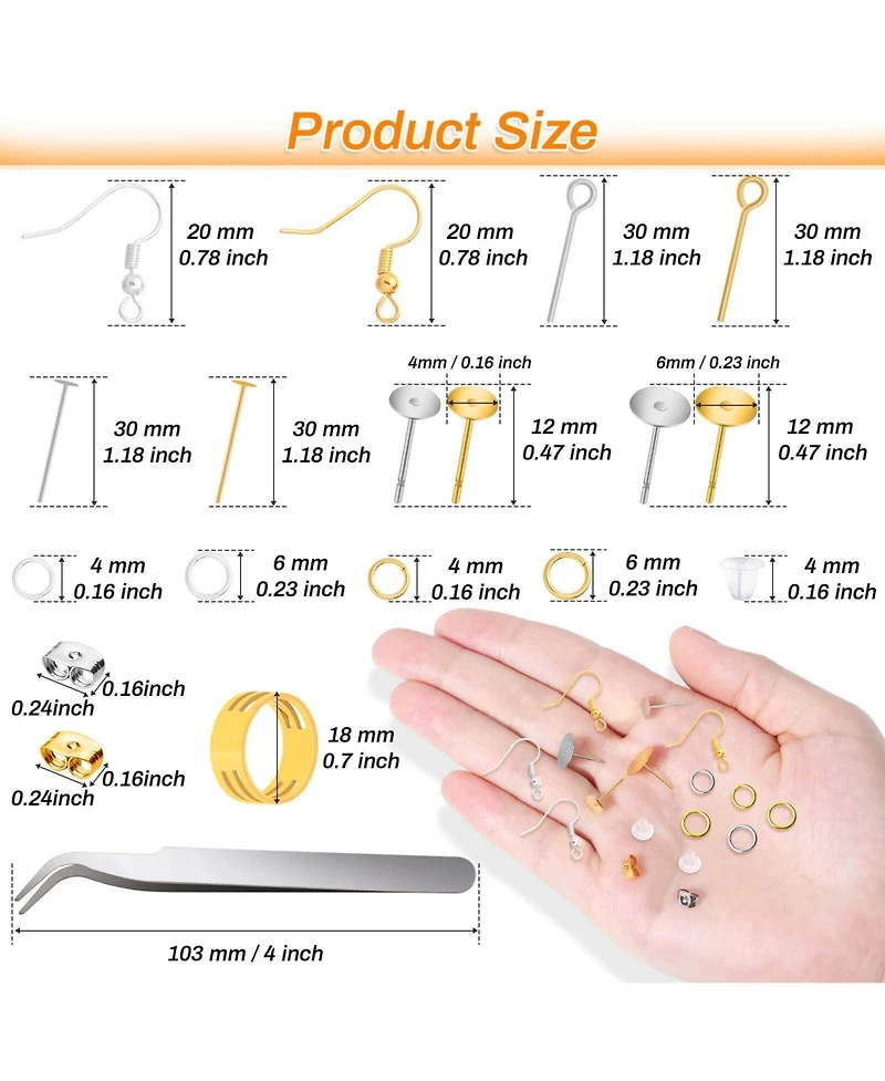 Gnuadz 2000Pcs Earring Making Kit Hooks Findings Posts Backs Pins Jump Rings