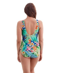 Longitude Women's Texture Luxe Pipe Side Shirred Surplice Long Torso One-Piece Swimsuit