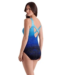 Longitude Women's by Mimi Flamingo Texture Luxe X-Back Tank Long Torso One-Piece Swimsuit