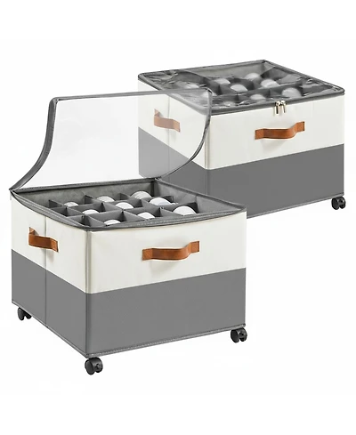 Yigii Shoe Organizer 2 Pack Foldable Storage Containers Adjustable Dividers Clear Cover Multi Functional Fabric Bins