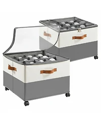 Yigii Shoe Organizer 2 Pack Foldable Storage Containers Adjustable Dividers Clear Cover Multi Functional Fabric Bins