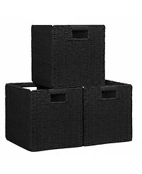 Yigii 3 Pack Wicker Storage Baskets Foldable Handwoven Square Organizer Bins Rustic Decorative Shelf Closet Organizers