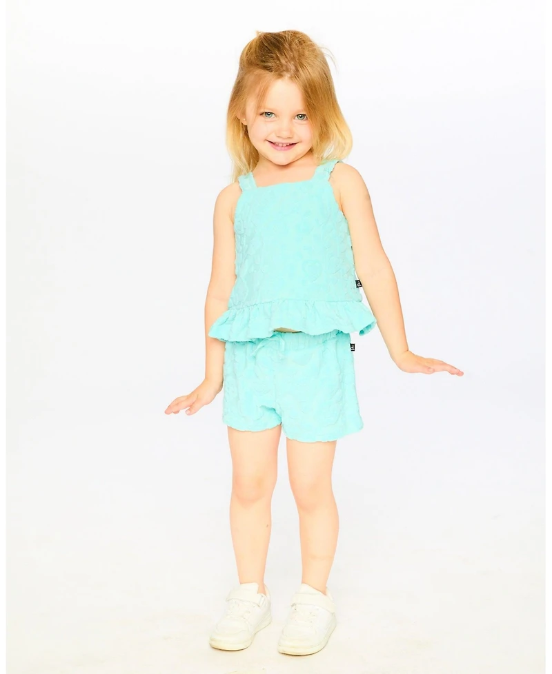 Deux par Deux Little Girls Terry Tank Top with Shorts Set Light Blue
