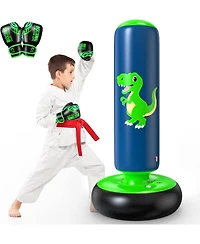 Qpau Inflatable Punching Bag, 48 Inch Stable Inflatable Boxing Bag for 3-6 Kids,Dinosaur Toy and Gifts for Boys and Girls, Kids Boxing Set