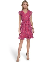 Tommy Hilfiger Women's Printed Crinkle Chiffon Vineyard Botanical Dress