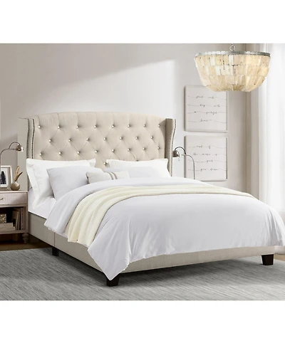 Boyel Living Button Tufted Upholstered Bed Vintage Style Frame with Solid Wood Legs