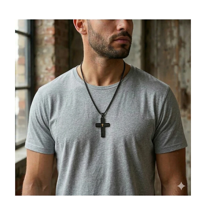 Metallo Stainless Steel Gold Brushed Cross Necklace