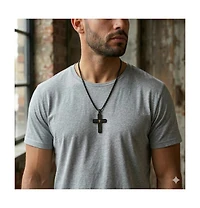 Metallo Stainless Steel Gold Brushed Cross Necklace