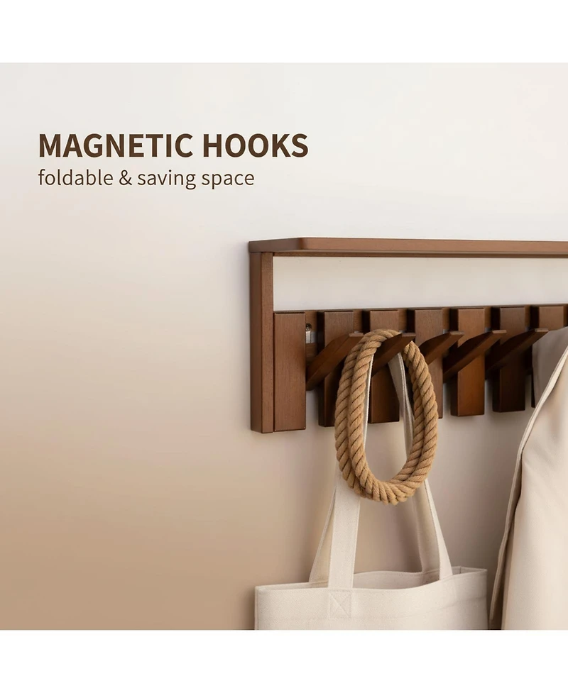 Yigii Wall Mounted Wooden Coat Rack with Shelf Heavy Duty Entryway Organizer Solid Wood Display Storage