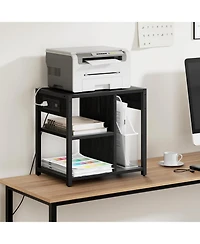 gaomon 18” Mobile Printer Stand with Outlets, Usb, 3/4-Tier Rolling Storage Cart, Shelves, Locking Casters, Compact Table for Office
