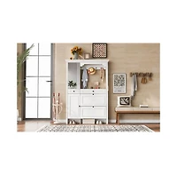 Flynama 54.7in Hall Tree 4in1 Entryway Storage Shoe Cabinet Mirror Hooks Bench