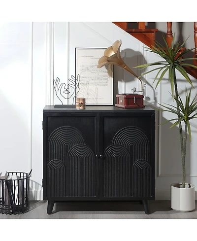 Flynama Modern Wood Storage Cabinet 31in Embossed Door Accent Cabinet For Living Room Bedroom
