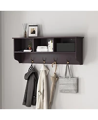 Flynama Wall Mounted Entryway Coat Rack 4 Dual Hooks Wooden Storage Shelf