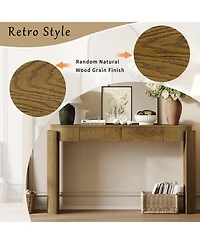 Flynama Oval Top Console Table 2 Drawers Fluted Legs Pine Wood Entryway Table