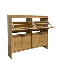 Flynama Rustic Barn Door Shoe Cabinet 4 Flip Drawers Space Saving Entryway Organizer