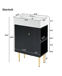 Casainc 21.6" Bathroom Vanity with Ceramic Sink, Bathroom Storage Cabinet with Right Side Storage