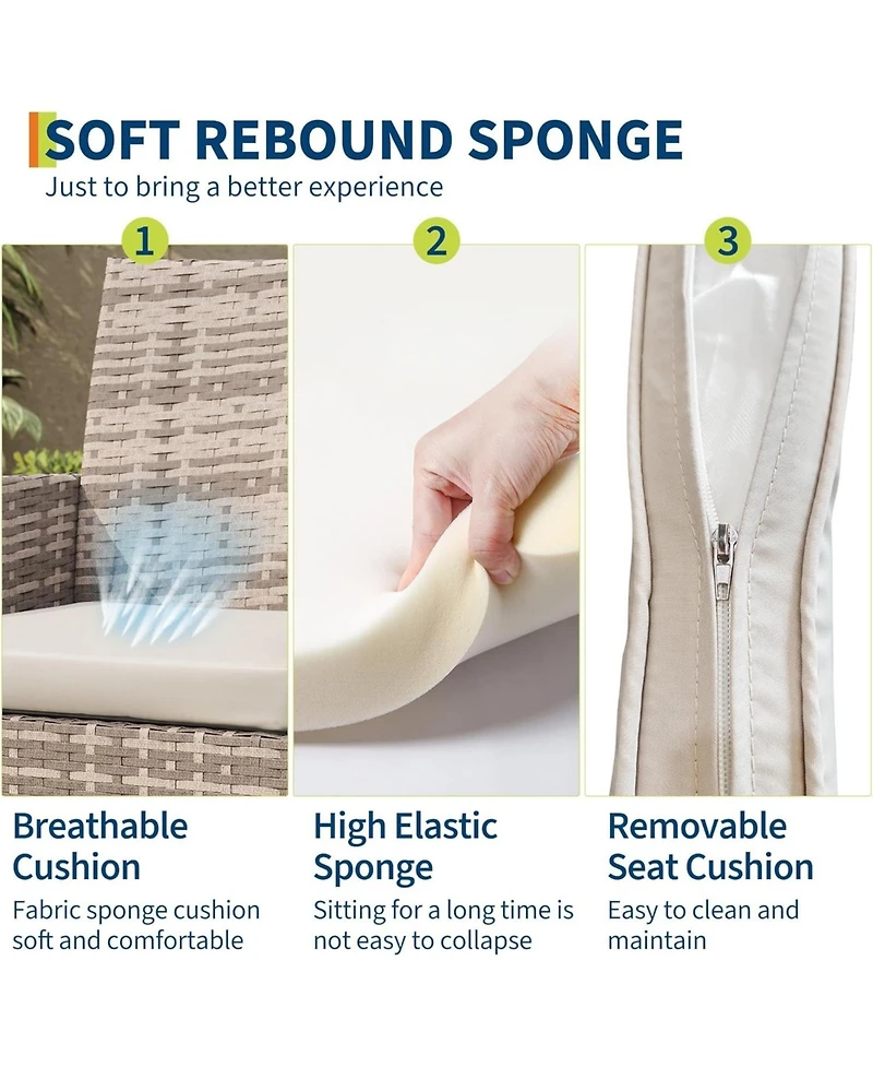 gaomon 4-Piece Patio Furniture Set, Rattan Outdoor Furniture with Upholstered Sofa, 2 Chairs and Coffee Table, Modern Conversation Bistro Set