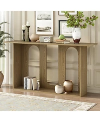 Flynama Modern Curved Ash Veneer Console Table With Shelf For Hallway Foyer Corridor