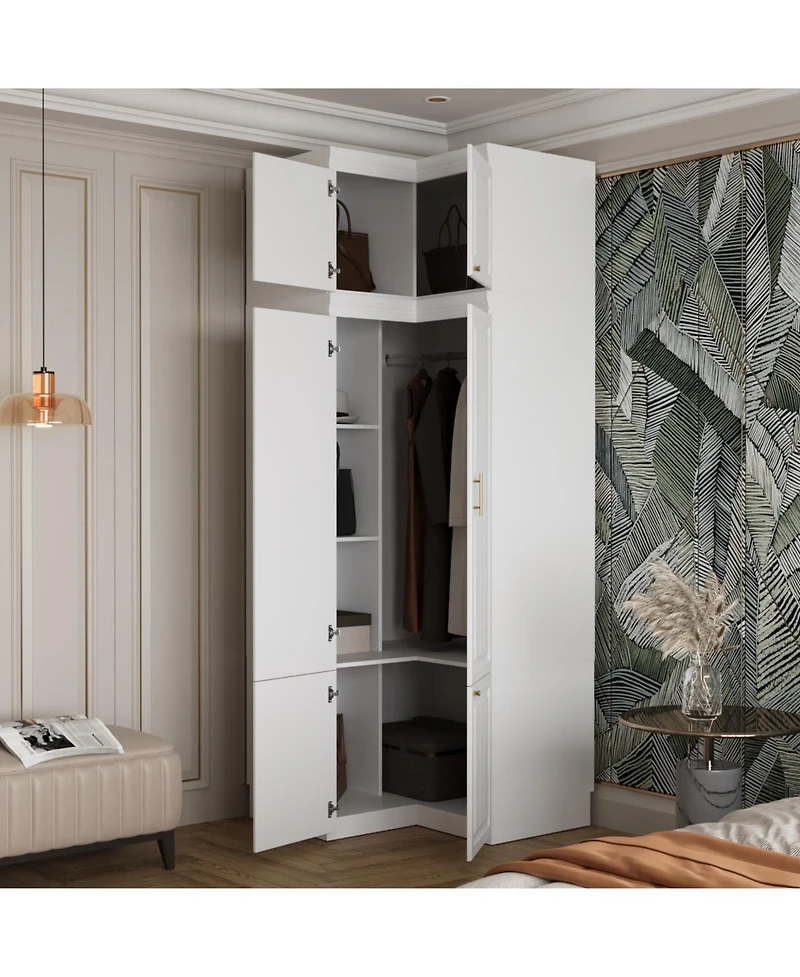 Homsee Wood 6-Door Corner Wardrobe Armoires with Storage Shelves