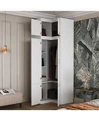 Homsee Wood 6-Door Corner Wardrobe Armoires with Storage Shelves