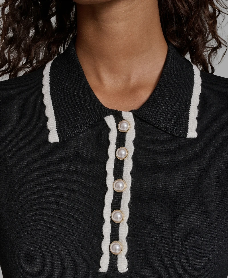 Karl Lagerfeld Paris Women's Short-Sleeve Collared Sweater