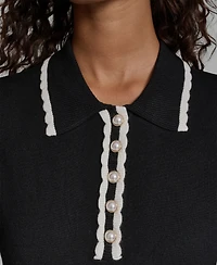 Karl Lagerfeld Paris Women's Short-Sleeve Collared Sweater