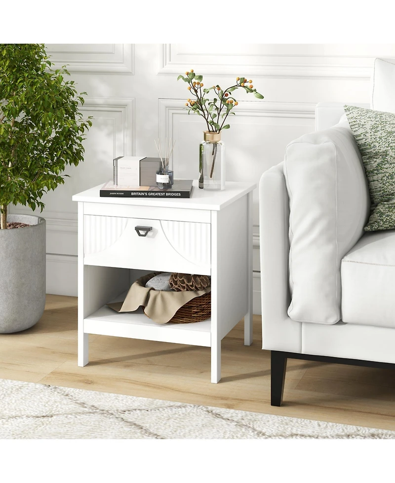 sumyeg 2-tier Wood Nightstand with Drawer and Open Storage Shelf for Bedroom