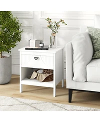 sumyeg 2-tier Wood Nightstand with Drawer and Open Storage Shelf for Bedroom