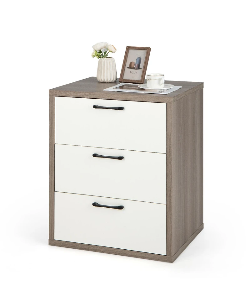 sumyeg Modern Dresser Nightstand with 3 Slide-Out Drawers