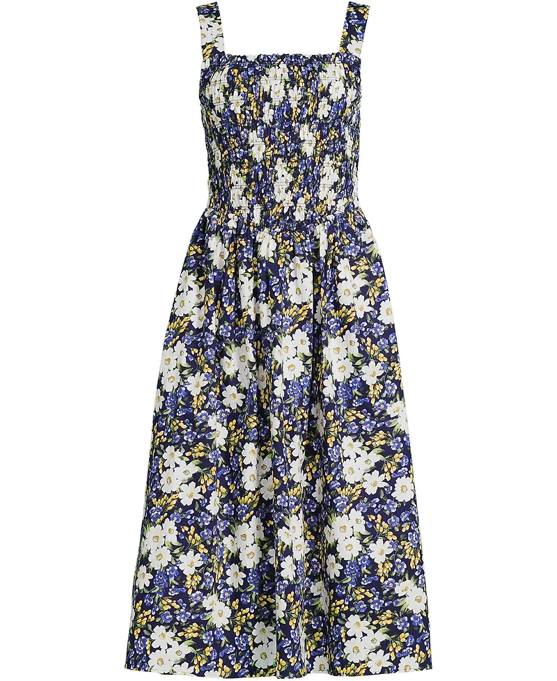 Lands' End Women's Poplin Smocked Bodice Midi Dress
