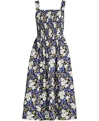 Lands' End Women's Poplin Smocked Bodice Midi Dress