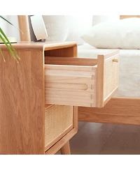 sumyeg Nordic Modern Solid Wood Nightstand Simple Bedside Cabinet Storage
