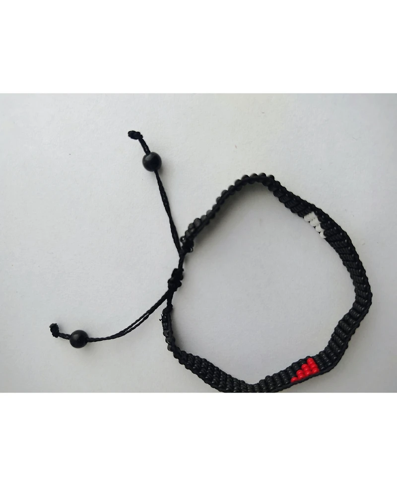 Silent Strength Beaded Bracelet – Black with Red & White Triangles