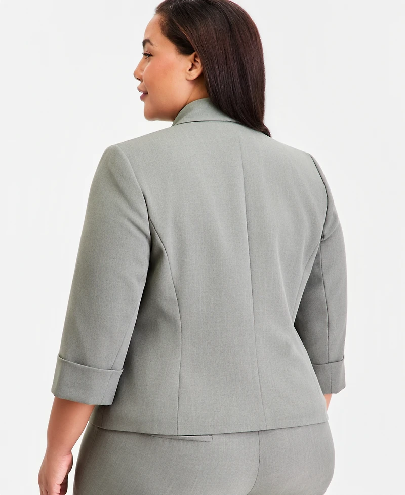 Kasper Plus Shawl-Collar 3/4-Sleeve Blazer