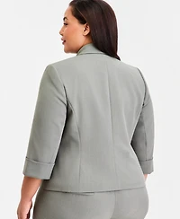Kasper Plus Shawl-Collar 3/4-Sleeve Blazer
