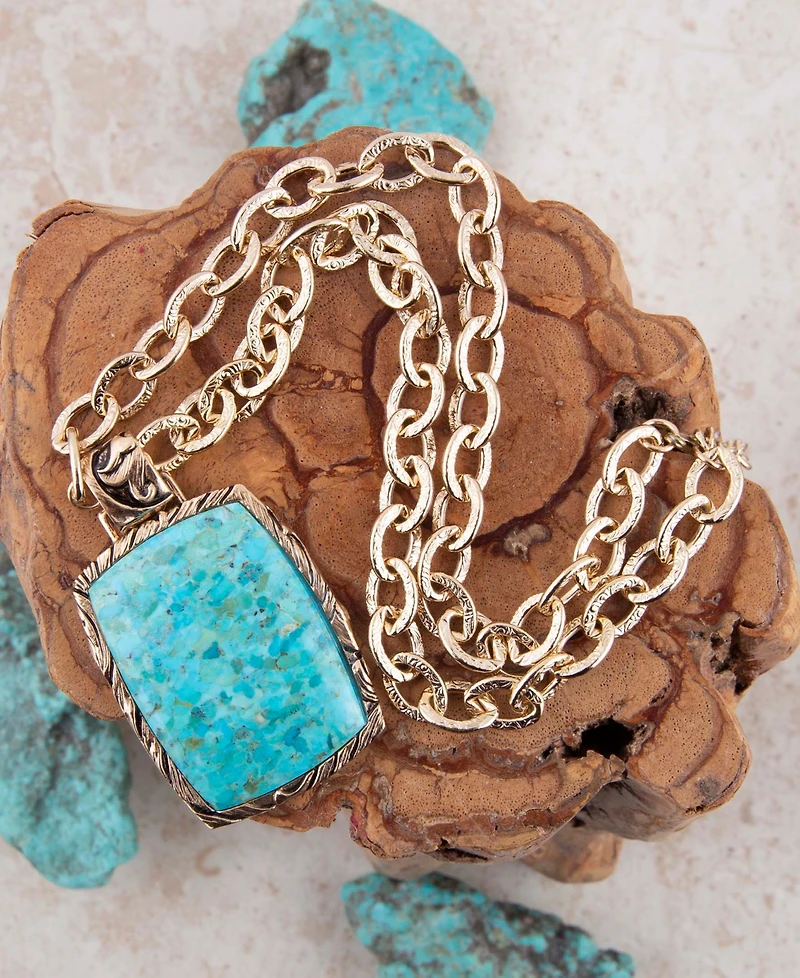 Barse Jacquard Blue Turquoise Golden Pendant Necklace