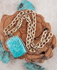 Barse Jacquard Blue Turquoise Golden Pendant Necklace