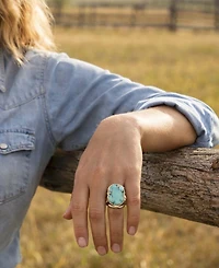 Barse Dolce Blue Teal Turquoise Matrix and Golden Ring