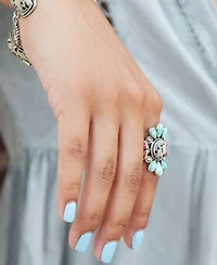 Barse Dalmatian Jasper Multi Color Stone Golden Ring