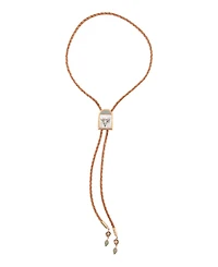 Barse Steer Skull Green Aventurine Golden Leather Bolo Necklace