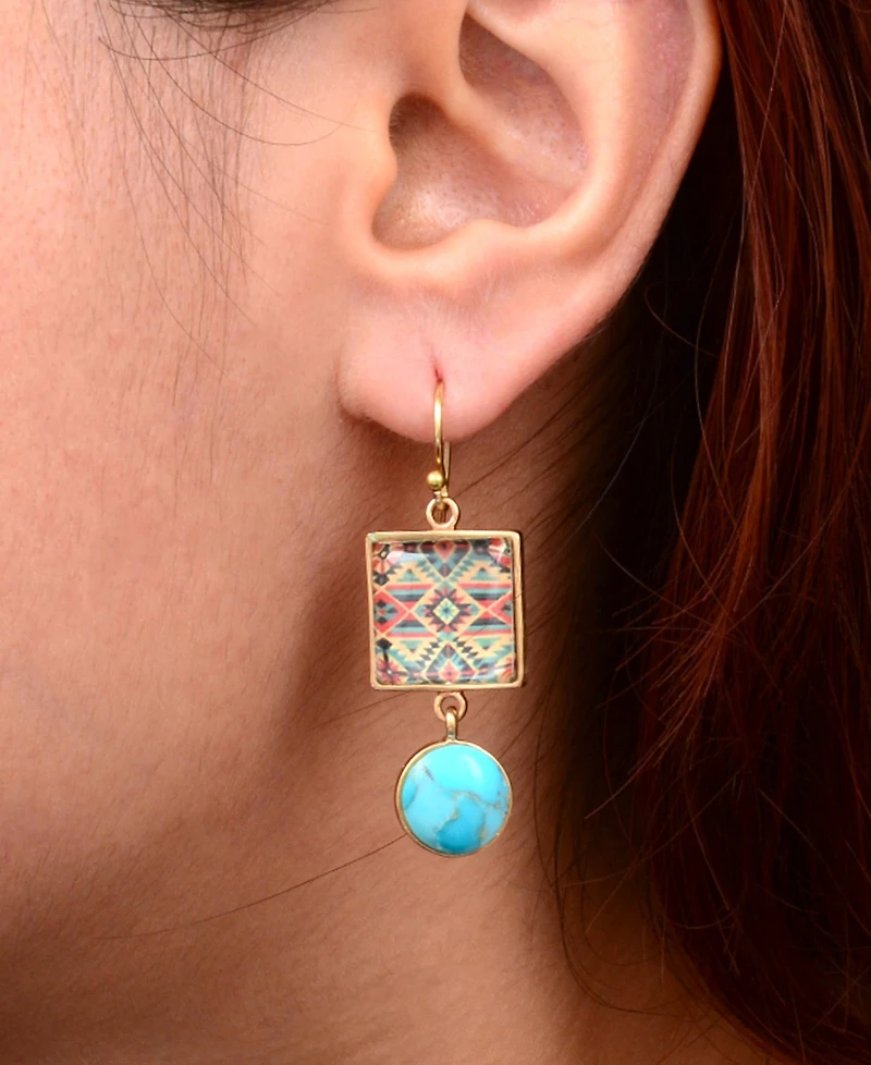 Brarse Native Weave Blue Turquoise Golden Drop Earrings