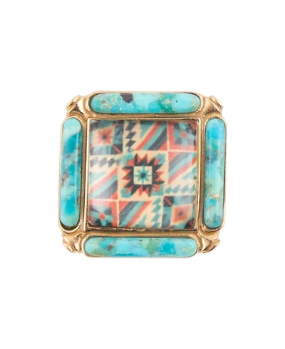 Barse Scenic Native Weave Blue Turquoise Golden Statement Ring
