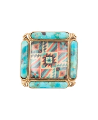 Barse Scenic Native Weave Blue Turquoise Golden Statement Ring