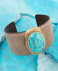 Barse Blue Turquoise Velvet Cuff Golden Bracelet