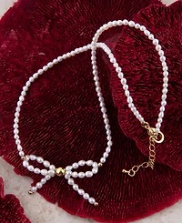 Barse White Freshwater Pearl Bow Golden Necklace